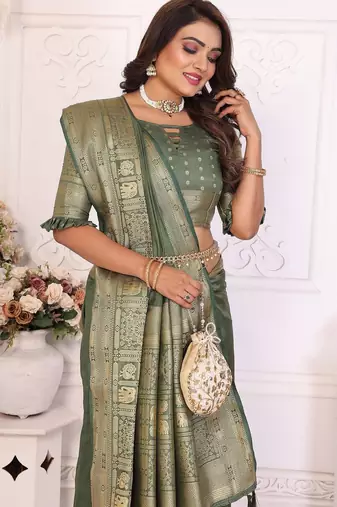 Olive Green Color Traditional Dola Silk Saree