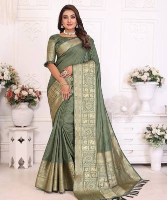 Olive Green Color Traditional Dola Silk Saree 3