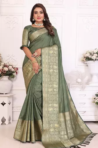 Olive Green Color Traditional Dola Silk Saree