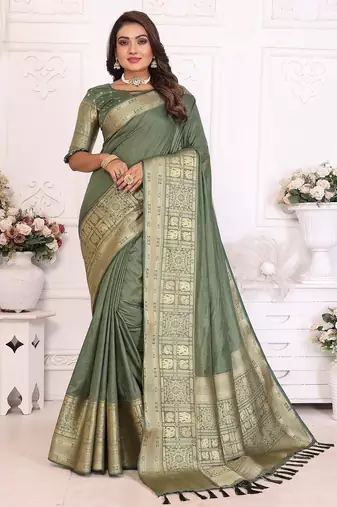 Olive Green Color Traditional Dola Silk Saree