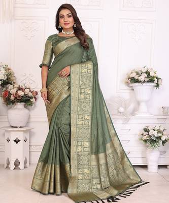 Olive Green Color Traditional Dola Silk Saree 5