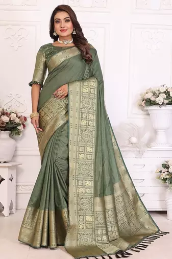Olive Green Color Traditional Dola Silk Saree