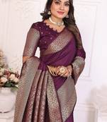 Dark Plum Color Traditional Dola Silk Saree