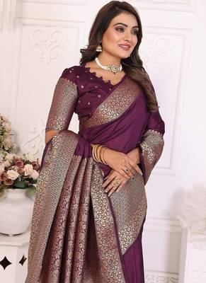 Dark Plum Color Traditional Dola Silk Saree 2