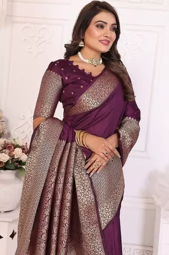 Dark Plum Color Traditional Dola Silk Saree