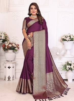 Dark Plum Color Traditional Dola Silk Saree 3