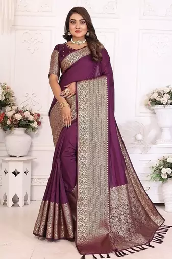 Dark Plum Color Traditional Dola Silk Saree