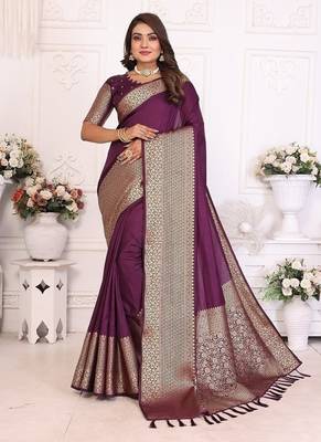 Dark Plum Color Traditional Dola Silk Saree 4
