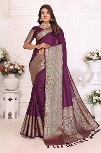 Dark Plum Color Traditional Dola Silk Saree