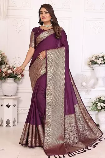 Dark Plum Color Traditional Dola Silk Saree