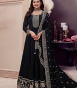 Black anarkali style semi stitched party wear gown