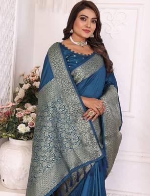 Blue Color Traditional Dola Silk Saree 1