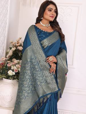 Blue Color Traditional Dola Silk Saree 2
