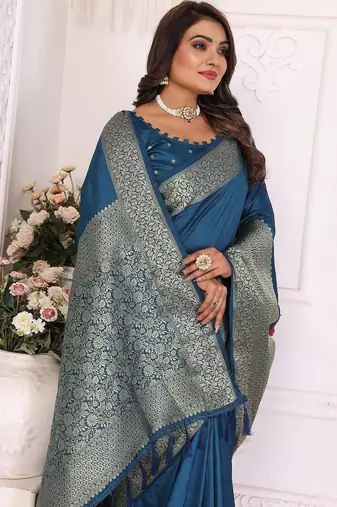 Blue Color Traditional Dola Silk Saree