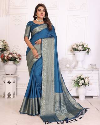 Blue Color Traditional Dola Silk Saree 3