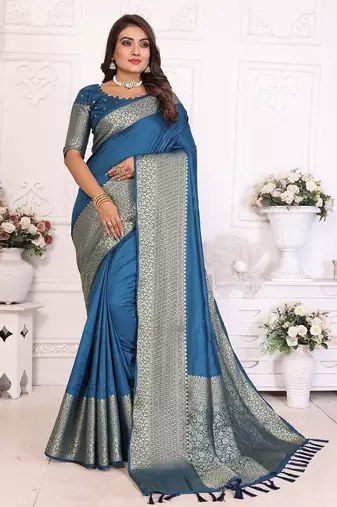 Blue Color Traditional Dola Silk Saree