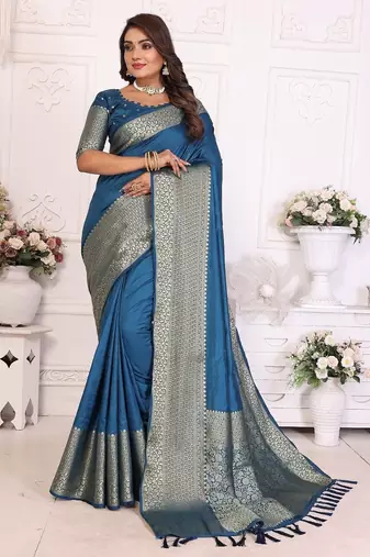 Blue Color Traditional Dola Silk Saree