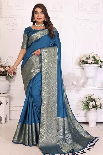 Blue Color Traditional Dola Silk Saree