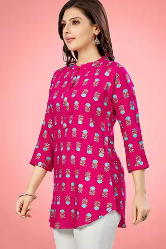 viscose rayon printed short kurti