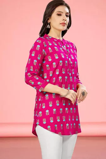 viscose rayon printed short kurti