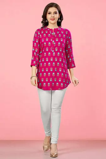viscose rayon printed short kurti