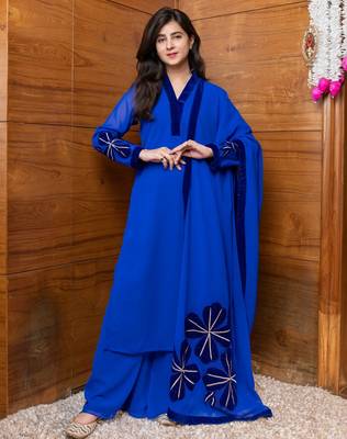 Electric blue floral patchwork suit set 1