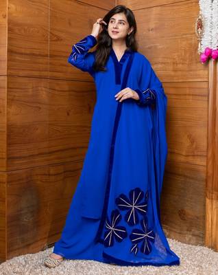 Electric blue floral patchwork suit set 2