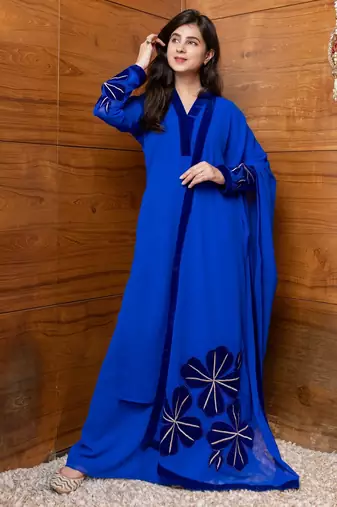 Electric blue floral patchwork suit set