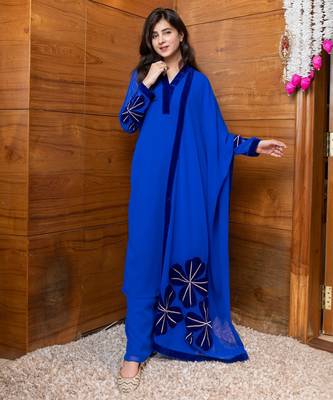 Electric blue floral patchwork suit set 3