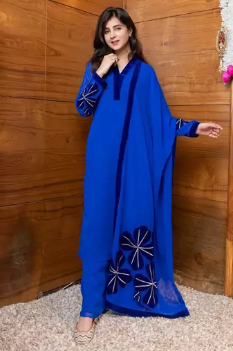 Electric blue floral patchwork suit set