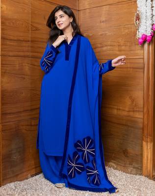 Electric blue floral patchwork suit set 4