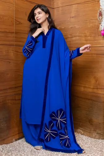 Electric blue floral patchwork suit set