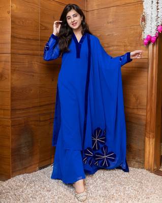 Electric blue floral patchwork suit set 5