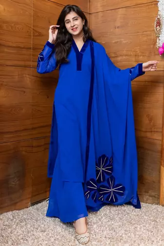 Electric blue floral patchwork suit set