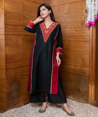 Black and red embroidered coord set 2