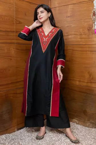 Black and red embroidered coord set