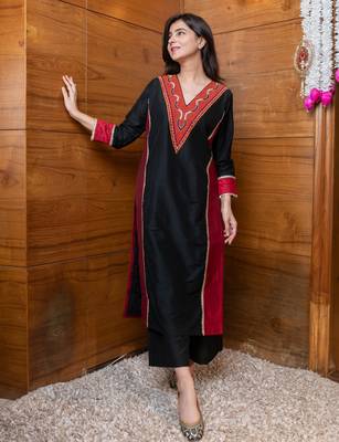 Black and red embroidered coord set 3