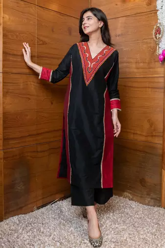 Black and red embroidered coord set