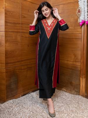 Black and red embroidered coord set 4