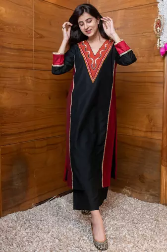 Black and red embroidered coord set