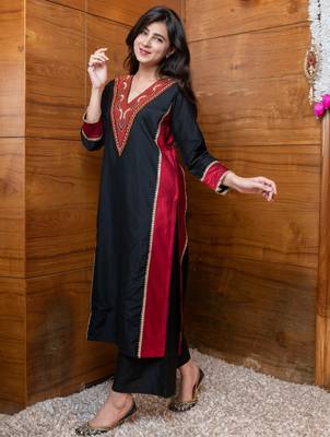 Black and red embroidered coord set 5