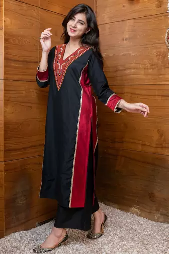 Black and red embroidered coord set