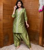 Olive green floral embroidered co-ord set