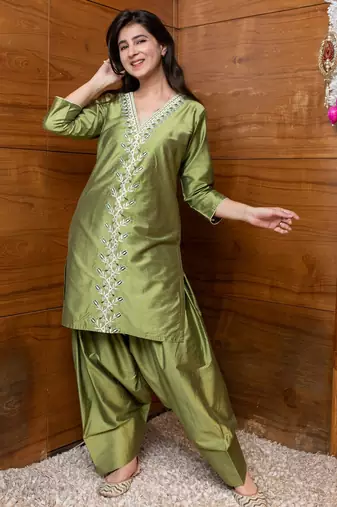 Olive green floral embroidered co-ord set