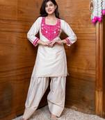 Cream & pink embroidered co-ord set