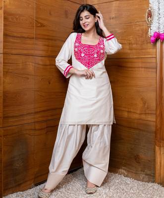 Cream & pink embroidered co-ord set 2