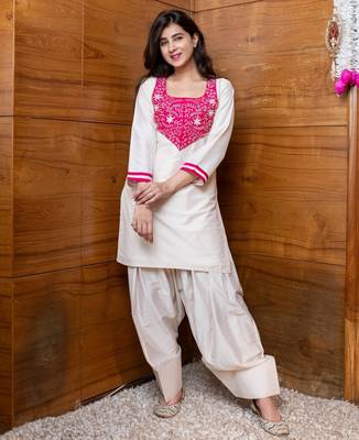 Cream & pink embroidered co-ord set 3