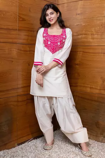 Cream & pink embroidered co-ord set