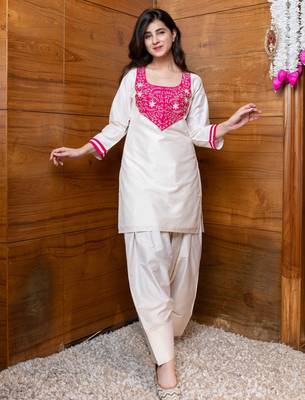 Cream & pink embroidered co-ord set 4