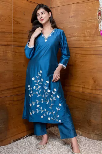 Floral blue embroidered co-ord set
